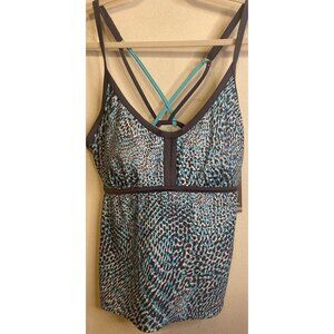 NEW FREE TECH Strappy Tankini Top Plus 16W Padded Crisscross Grey Blue Women